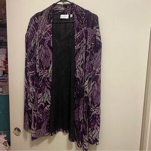 Drapers & Damons Womens Open Front Cardigan 3XL Purple Black Print Gold Sparkle